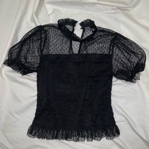 Black Sheer Puff Sleeve Top